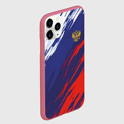 Чехол iPhone 11 Pro матовый Россия Sport брызги красок триколор, цвет: 3D-малиновый — фото 2