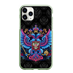 Чехол iPhone 11 Pro матовый Неоновый герб России, цвет: 3D-салатовый