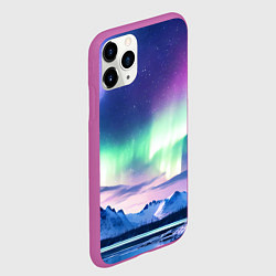Чехол iPhone 11 Pro матовый Северное сияние на природе ai art, цвет: 3D-фиолетовый — фото 2