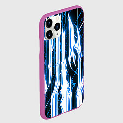 Чехол iPhone 11 Pro матовый Синие неоновые полосы на чёрном фоне, цвет: 3D-фиолетовый — фото 2