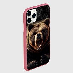 Чехол iPhone 11 Pro матовый Агрессивный медведь России патриот, цвет: 3D-малиновый — фото 2
