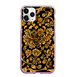 Чехол iPhone 11 Pro матовый Желтые узоры хохломские, цвет: 3D-розовый