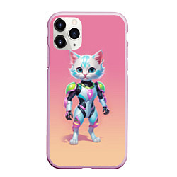 Чехол iPhone 11 Pro матовый Funny kitten - cyberpunk, цвет: 3D-розовый