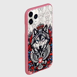 Чехол iPhone 11 Pro матовый Белый волк и белый герб России, цвет: 3D-малиновый — фото 2