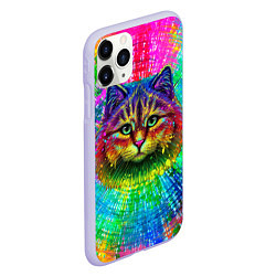 Чехол iPhone 11 Pro матовый Цветной кот, цвет: 3D-светло-сиреневый — фото 2