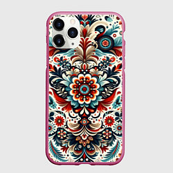 Чехол iPhone 11 Pro матовый Словенский паттерн, цвет: 3D-малиновый