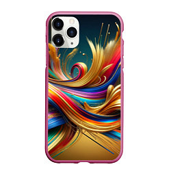 Чехол iPhone 11 Pro матовый Золотые линии, цвет: 3D-малиновый