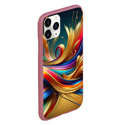 Чехол iPhone 11 Pro матовый Золотые линии, цвет: 3D-малиновый — фото 2