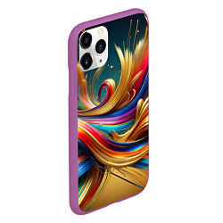 Чехол iPhone 11 Pro матовый Золотые линии, цвет: 3D-фиолетовый — фото 2