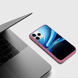 Чехол iPhone 11 Pro матовый Синие и черные волны абстракции, цвет: 3D-малиновый — фото 2