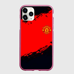 Чехол iPhone 11 Pro матовый Manchester United colors sport, цвет: 3D-малиновый