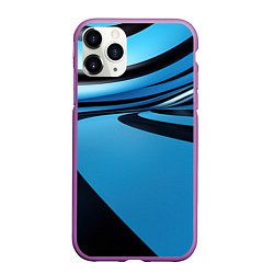 Чехол iPhone 11 Pro матовый Черная и синяя абстракция в виде волн, цвет: 3D-фиолетовый