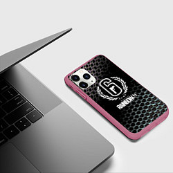 Чехол iPhone 11 Pro матовый Rainbow six 6 hexagon, цвет: 3D-малиновый — фото 2