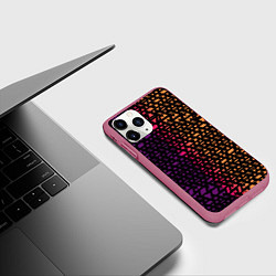 Чехол iPhone 11 Pro матовый Геометрические фигуры жёлтые и фиолетовые, цвет: 3D-малиновый — фото 2
