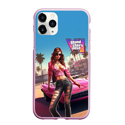 Чехол iPhone 11 Pro матовый GTA 6 girl logo, цвет: 3D-розовый