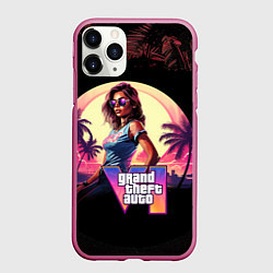 Чехол iPhone 11 Pro матовый GTA 6 logo девушка, цвет: 3D-малиновый