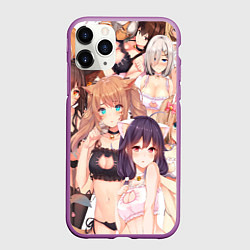 Чехол iPhone 11 Pro матовый Аниме тяночки, цвет: 3D-фиолетовый