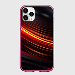 Чехол iPhone 11 Pro матовый Яркая оранжевая полосы на черной абстракции, цвет: 3D-малиновый