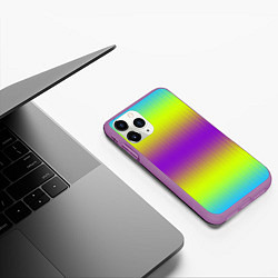 Чехол iPhone 11 Pro матовый Неоновые салатовые и фиолетовые полосы, цвет: 3D-фиолетовый — фото 2