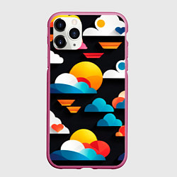 Чехол iPhone 11 Pro матовый Цветные облака в черном небе, цвет: 3D-малиновый