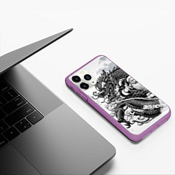 Чехол iPhone 11 Pro матовый Дракон и санта, цвет: 3D-фиолетовый — фото 2