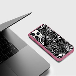 Чехол iPhone 11 Pro матовый Цветочные паттерны, цвет: 3D-малиновый — фото 2