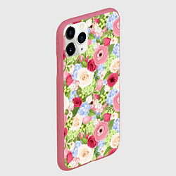 Чехол iPhone 11 Pro матовый Фон с розами, лютиками и гортензиями, цвет: 3D-малиновый — фото 2