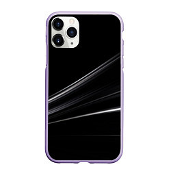 Чехол iPhone 11 Pro матовый Белые полосы на черной абстракции, цвет: 3D-светло-сиреневый