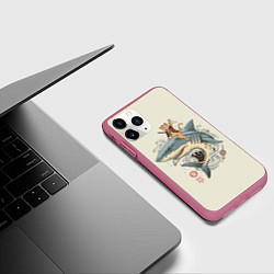 Чехол iPhone 11 Pro матовый Кот якудза верхом на акуле, цвет: 3D-малиновый — фото 2