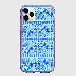 Чехол iPhone 11 Pro матовый Паттерн гжель узоры и цветы, цвет: 3D-фиолетовый