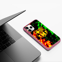 Чехол iPhone 11 Pro матовый Barcelona огненное лого, цвет: 3D-малиновый — фото 2