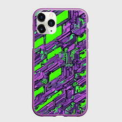 Чехол iPhone 11 Pro матовый Фиолетовые фрагменты на зелёном фоне, цвет: 3D-фиолетовый
