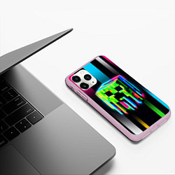 Чехол iPhone 11 Pro матовый Неоновый Крипер - Майнкрафт, цвет: 3D-розовый — фото 2