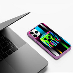 Чехол iPhone 11 Pro матовый Неоновый Крипер - Майнкрафт, цвет: 3D-фиолетовый — фото 2