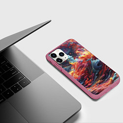 Чехол iPhone 11 Pro матовый Многоцветный дым, цвет: 3D-малиновый — фото 2