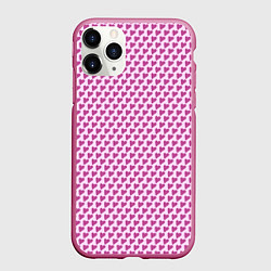 Чехол iPhone 11 Pro матовый Паттерн сердечки на розовом фоне, цвет: 3D-малиновый