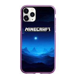 Чехол iPhone 11 Pro матовый Minecraft logo night, цвет: 3D-фиолетовый