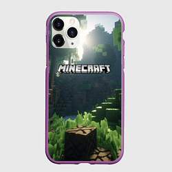 Чехол iPhone 11 Pro матовый Minecraft logo world, цвет: 3D-фиолетовый