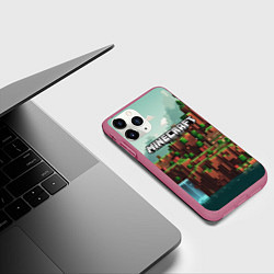 Чехол iPhone 11 Pro матовый Minecraft logo квадратный мир, цвет: 3D-малиновый — фото 2