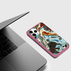 Чехол iPhone 11 Pro матовый Мраморная текстура, цвет: 3D-малиновый — фото 2