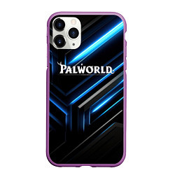 Чехол iPhone 11 Pro матовый Palworld logo black blue neon abstract, цвет: 3D-фиолетовый