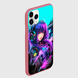 Чехол iPhone 11 Pro матовый Киберпанк Аниме девушка, цвет: 3D-малиновый — фото 2