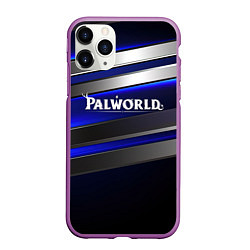 Чехол iPhone 11 Pro матовый Palworld logo синие и серебристые полосы, цвет: 3D-фиолетовый