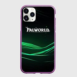 Чехол iPhone 11 Pro матовый Palworld логотип черный зеленый фон, цвет: 3D-фиолетовый