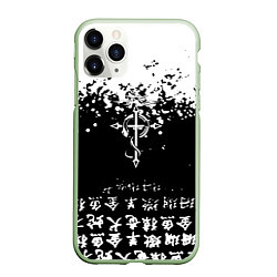 Чехол iPhone 11 Pro матовый Fullmetal Alchemist текстура иероглифы, цвет: 3D-салатовый