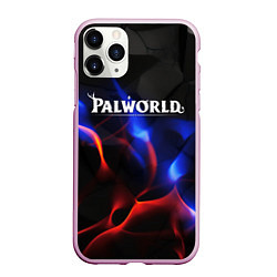 Чехол iPhone 11 Pro матовый Palworld логотип на черном и фиолетовом абстракте, цвет: 3D-розовый