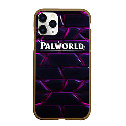 Чехол iPhone 11 Pro матовый Palworld логотип фиолетовые яркие плиты, цвет: 3D-коричневый
