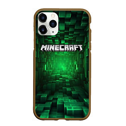 Чехол iPhone 11 Pro матовый Minecraft logo зеленые плитки, цвет: 3D-коричневый