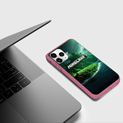 Чехол iPhone 11 Pro матовый Minecraft logo зеленый мир, цвет: 3D-малиновый — фото 2
