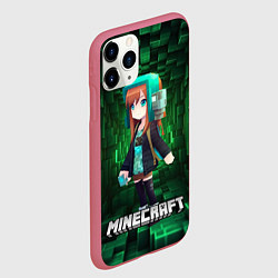 Чехол iPhone 11 Pro матовый Minecraft девушка в зеленом мире, цвет: 3D-малиновый — фото 2